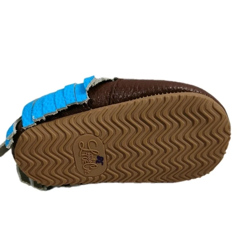 Little Toe Co. Girls 6-12m‎ Leopard Print Blue Fringe Brown Infant Shoes Boots